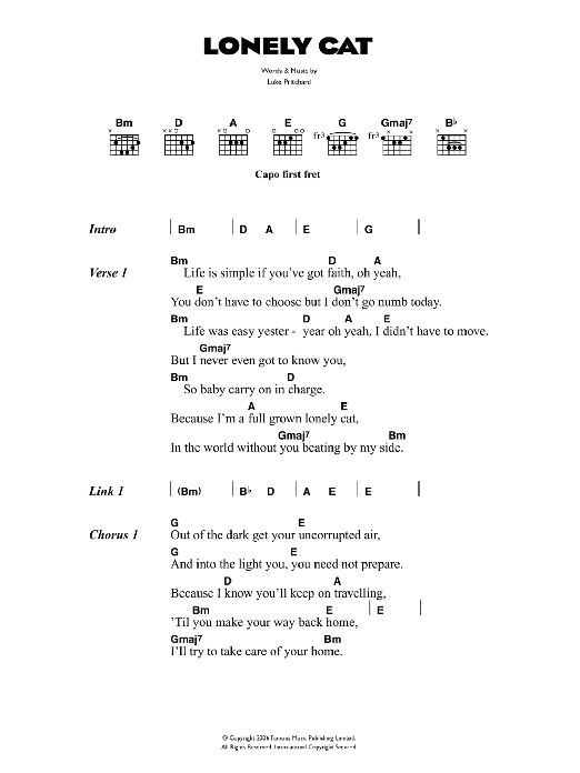 The Kooks Lonely Cat sheet music notes and chords. Download Printable PDF.