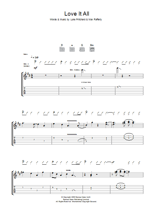 Learn to play The Kooks Love It All sheet music for Guitar Tab in minutes. Price: 7.8900$ The Kooks Love It All sheet music notes and chords arranged for Guitar Tab