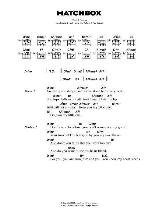 Learn to play The Kooks Matchbox sheet music for Guitar Tab in minutes. Price: 7.8900$ The Kooks Matchbox sheet music notes and chords arranged for Guitar Tab