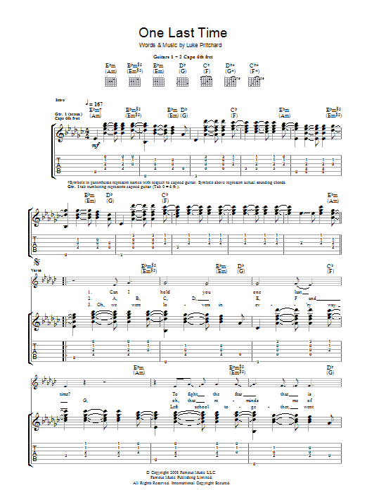 Learn to play The Kooks One Last Time sheet music for Guitar Tab in minutes. Price: 7.8900$ The Kooks One Last Time sheet music notes and chords arranged for Guitar Tab