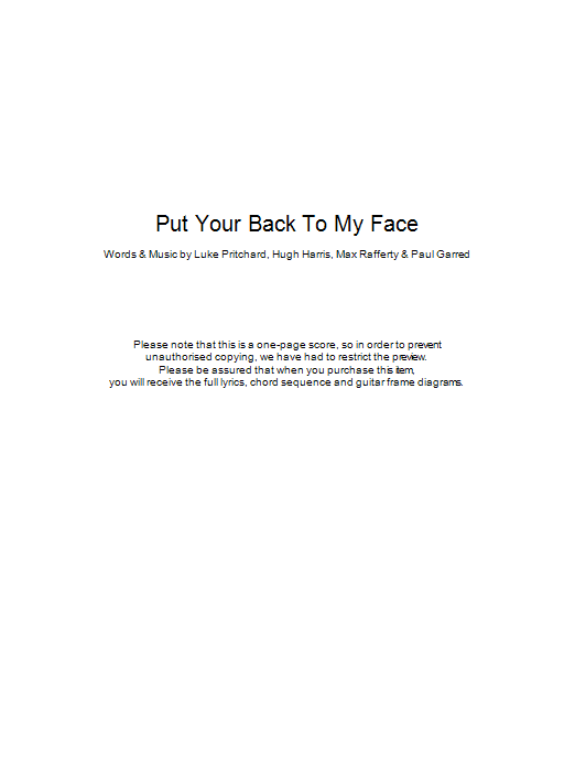 The Kooks Put Your Back To My Face sheet music notes and chords. Download Printable PDF.