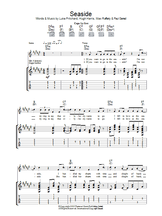 The Kooks Seaside sheet music notes and chords. Download Printable PDF.