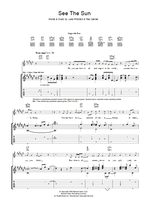 Learn to play The Kooks See The Sun sheet music for Guitar Tab in minutes. Price: 7.8900$ The Kooks See The Sun sheet music notes and chords arranged for Guitar Tab