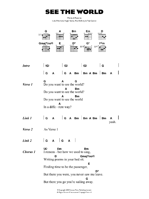 Learn to play The Kooks See The World sheet music for Guitar Chords/Lyrics in minutes. Price: 4.4900$ The Kooks See The World sheet music notes and chords arranged for Guitar Chords/Lyrics