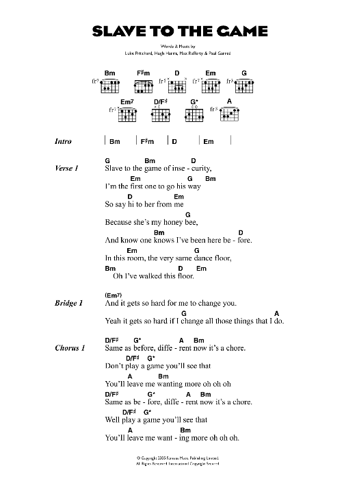 The Kooks Slave To The Game sheet music notes and chords. Download Printable PDF.