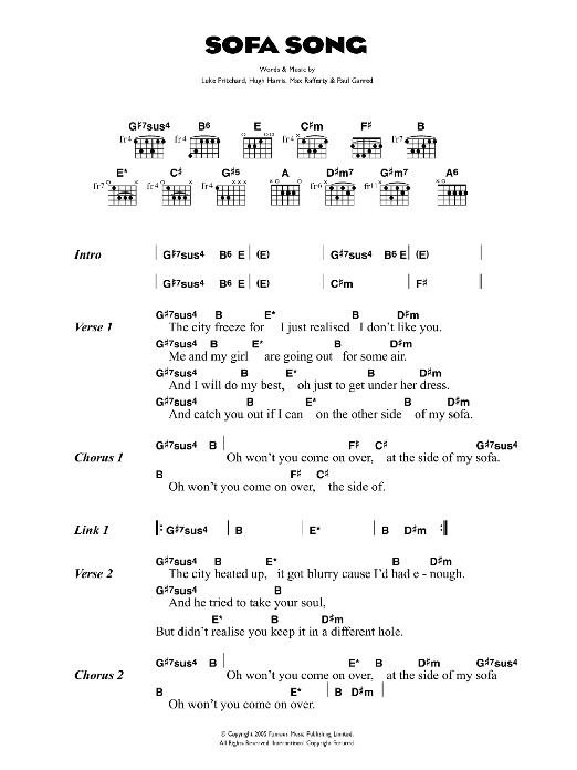 The Kooks Sofa Song sheet music notes and chords. Download Printable PDF.