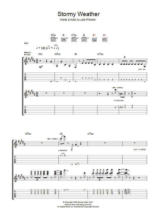The Kooks Stormy Weather sheet music notes and chords arranged for Guitar Tab