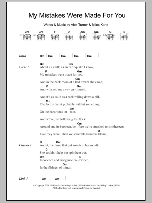 The Last Shadow Puppets My Mistakes Were Made For You sheet music notes and chords arranged for Guitar Chords/Lyrics