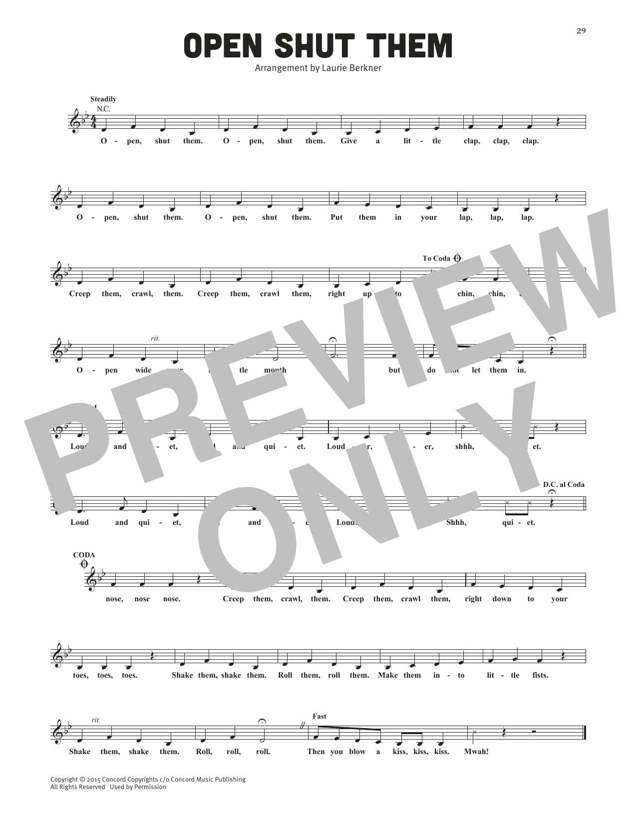 Learn to play The Laurie Berkner Band Open Shut Them sheet music for Lead Sheet / Fake Book in minutes. Price: 5.9900$ The Laurie Berkner Band Open Shut Them sheet music notes and chords arranged for Lead Sheet / Fake Book