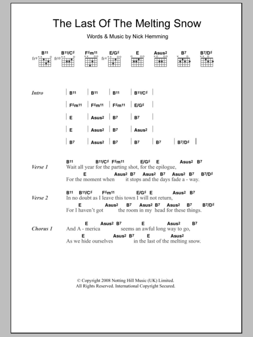 Learn to play The Leisure Society The Last Of The Melting Snow sheet music for Guitar Chords/Lyrics in minutes. Price: 4.4900$ The Leisure Society The Last Of The Melting Snow sheet music notes and chords arranged for Guitar Chords/Lyrics