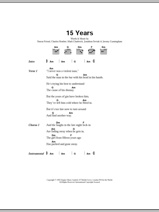 The Levellers 15 Years sheet music notes and chords. Download Printable PDF.