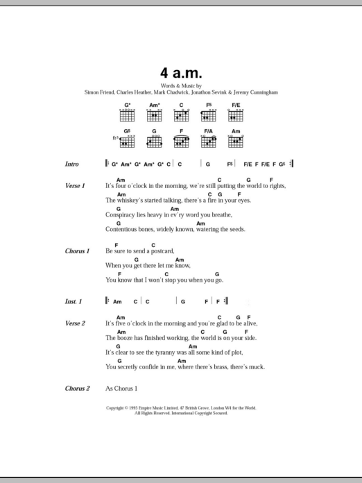 The Levellers 4am sheet music notes and chords. Download Printable PDF.