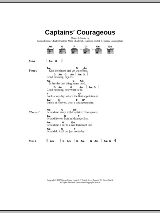 The Levellers Captain's Courageous sheet music notes and chords. Download Printable PDF.