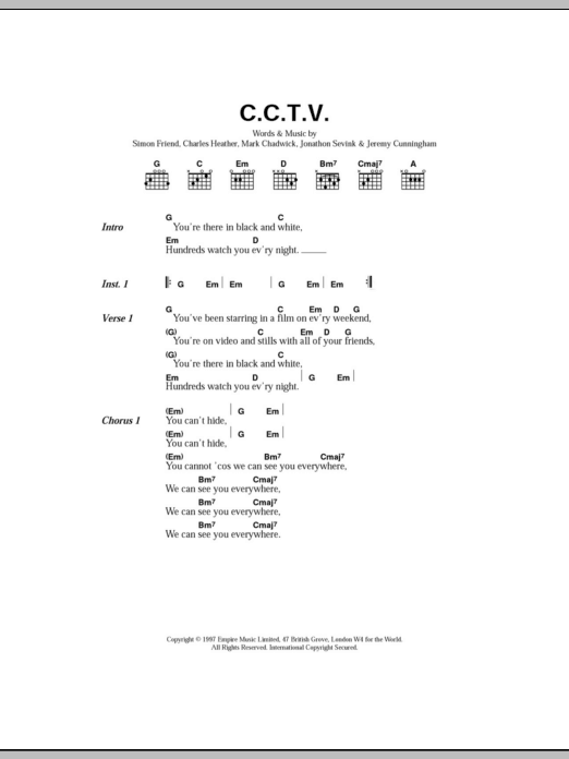 The Levellers CCTV sheet music notes and chords. Download Printable PDF.