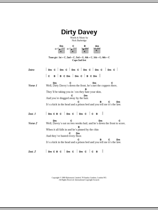 Learn to play The Levellers Dirty Davey sheet music for Guitar Chords/Lyrics in minutes. Price: 4.4900$ The Levellers Dirty Davey sheet music notes and chords arranged for Guitar Chords/Lyrics