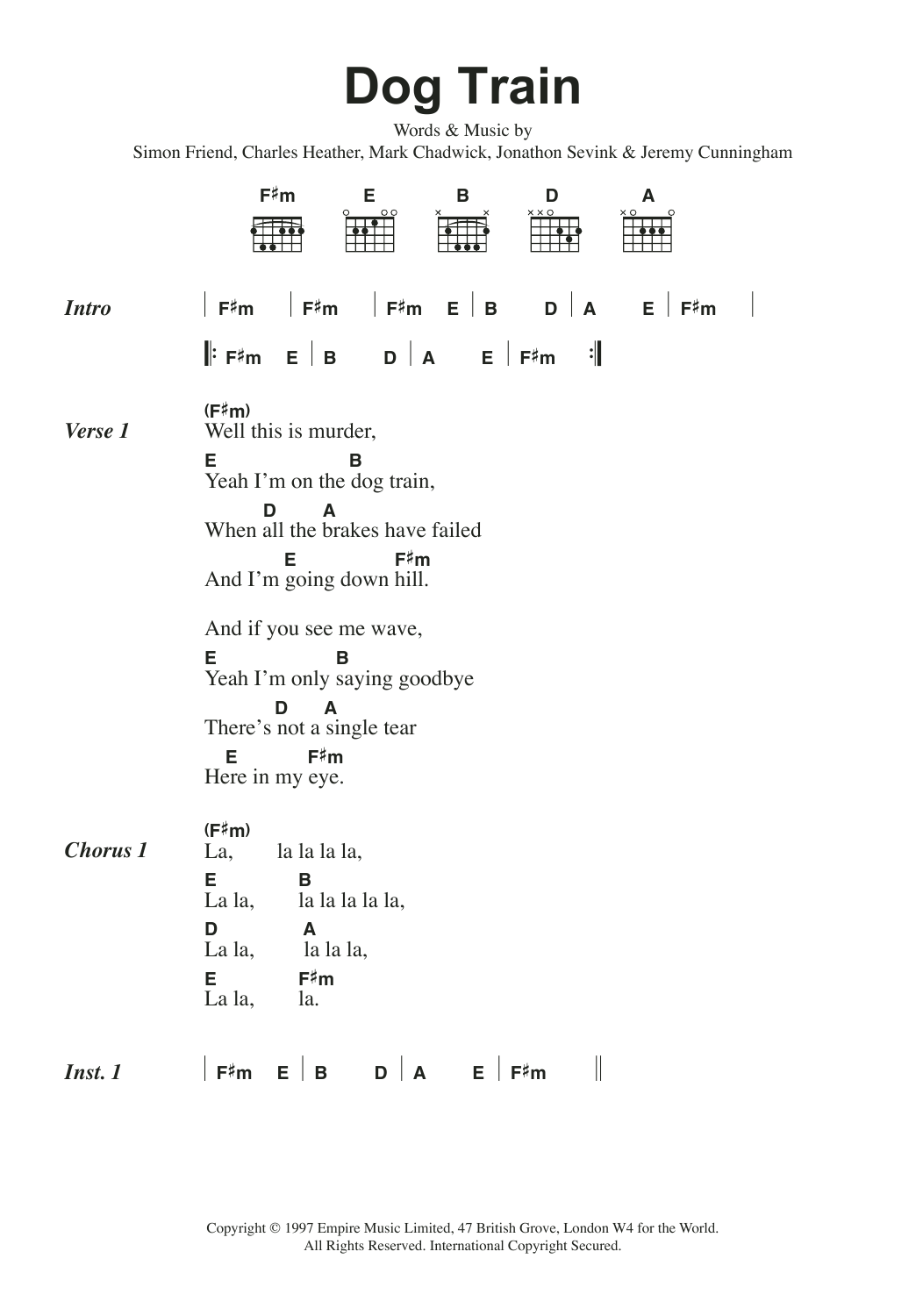 The Levellers Dog Train sheet music notes and chords. Download Printable PDF.