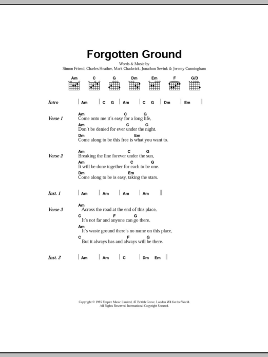 The Levellers Forgotten Ground sheet music notes and chords. Download Printable PDF.