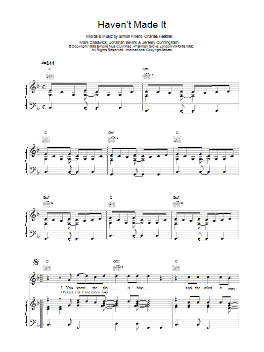 The Levellers Haven't Made It sheet music notes and chords arranged for Piano, Vocal & Guitar Chords