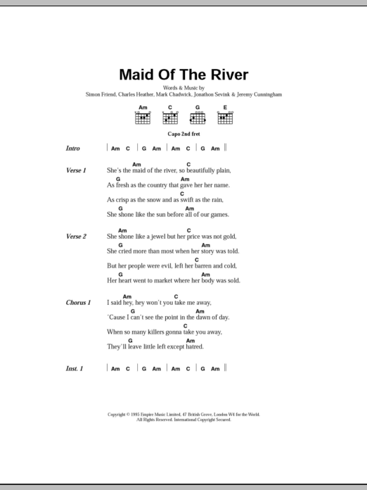 The Levellers Maid Of The River sheet music notes and chords. Download Printable PDF.