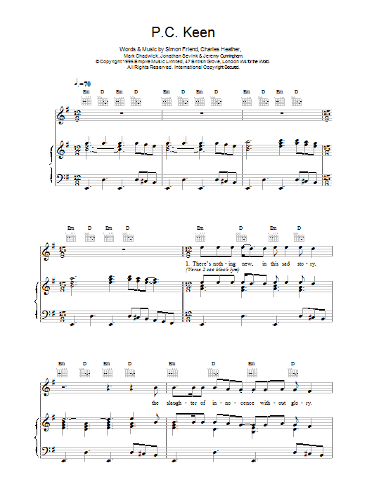 Learn to play The Levellers P.C. Keen sheet music for Piano, Vocal & Guitar Chords in minutes. Price: 7.8900$ The Levellers P.C. Keen sheet music notes and chords arranged for Piano, Vocal & Guitar Chords