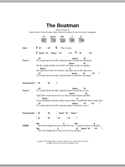 The Levellers The Boatman sheet music notes and chords. Download Printable PDF.