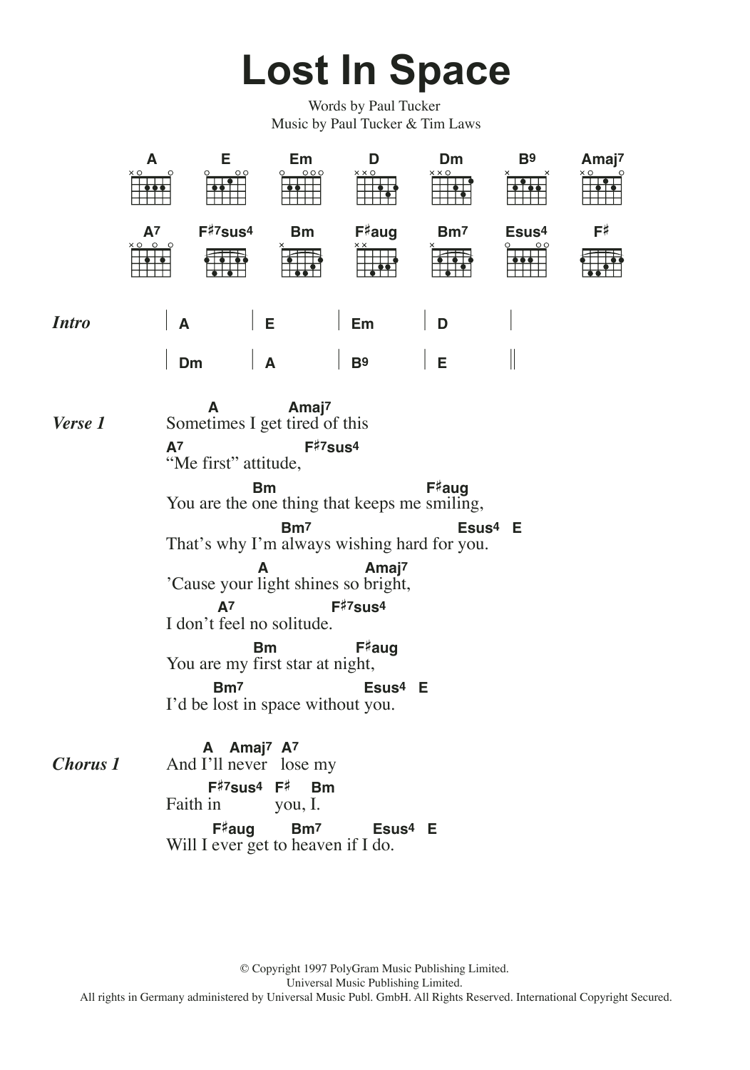 The Lighthouse Family Lost In Space sheet music notes and chords. Download Printable PDF.