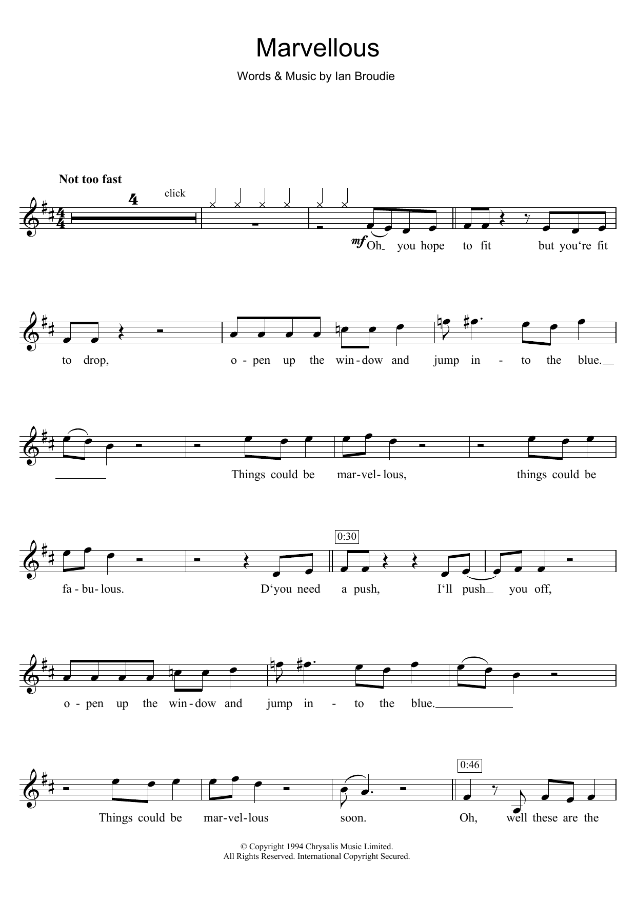 The Lightning Seeds Marvellous sheet music notes and chords. Download Printable PDF.