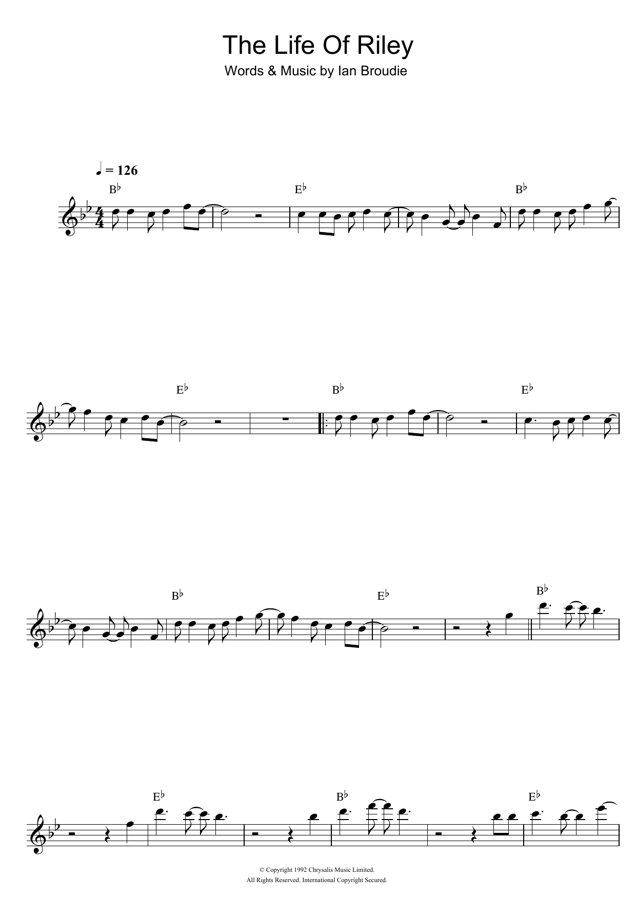 The Lightning Seeds The Life Of Riley sheet music notes and chords. Download Printable PDF.