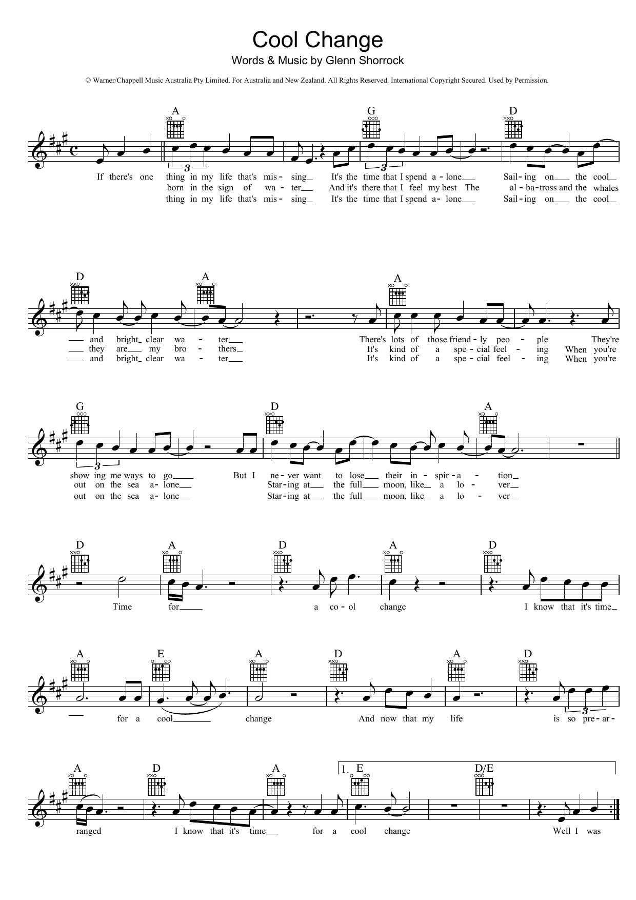 Learn to play The Little River Band Cool Change sheet music for Lead Sheet / Fake Book in minutes. Price: 5.9900$ The Little River Band Cool Change sheet music notes and chords arranged for Lead Sheet / Fake Book