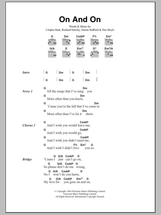 The Longpigs On And On sheet music notes and chords. Download Printable PDF.