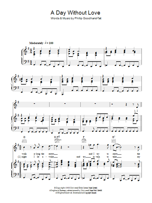Learn to play The Love Affair A Day Without Love sheet music for Piano, Vocal & Guitar Chords in minutes. Price: 7.8900$ The Love Affair A Day Without Love sheet music notes and chords arranged for Piano, Vocal & Guitar Chords