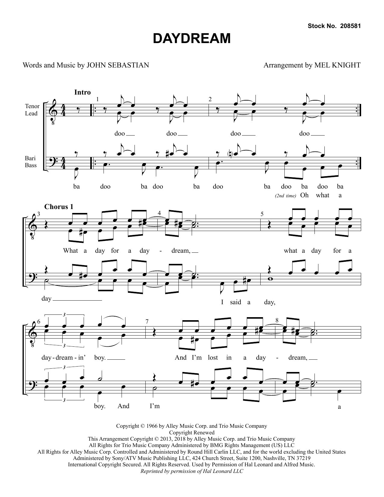 The Lovin' Spoonful Daydream (arr. Mel Knight) sheet music notes and chords arranged for TTBB Choir