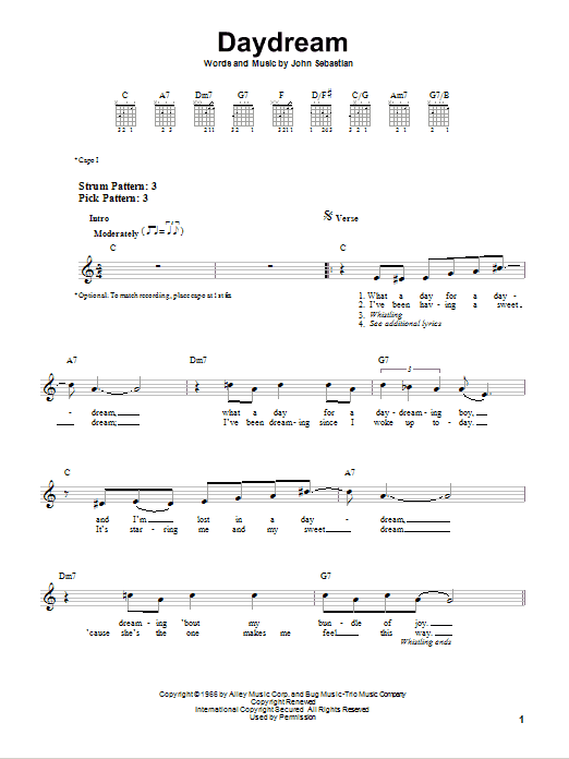 The Lovin' Spoonful Daydream sheet music notes and chords. Download Printable PDF.