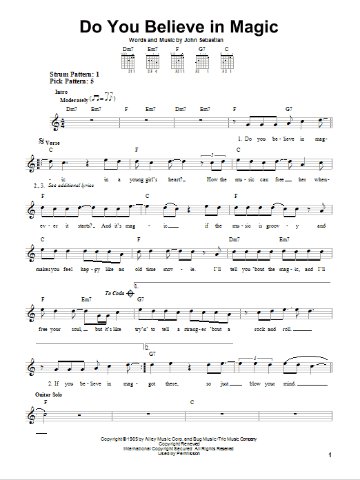 The Lovin' Spoonful Do You Believe In Magic sheet music notes and chords. Download Printable PDF.