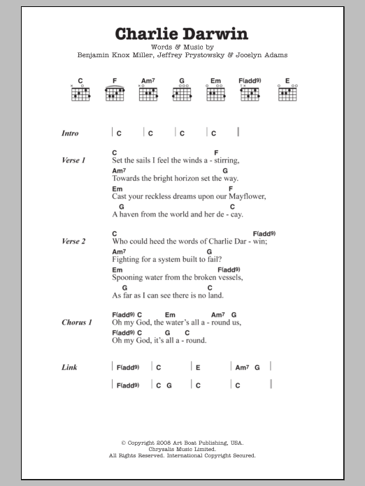 Learn to play The Low Anthem Charlie Darwin sheet music for Guitar Chords/Lyrics in minutes. Price: 4.4900$ The Low Anthem Charlie Darwin sheet music notes and chords arranged for Guitar Chords/Lyrics