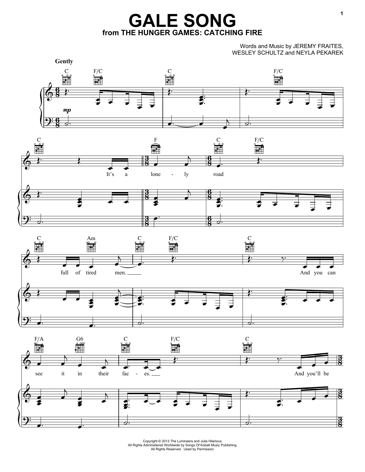 The Lumineers Gale Song sheet music notes and chords. Download Printable PDF.