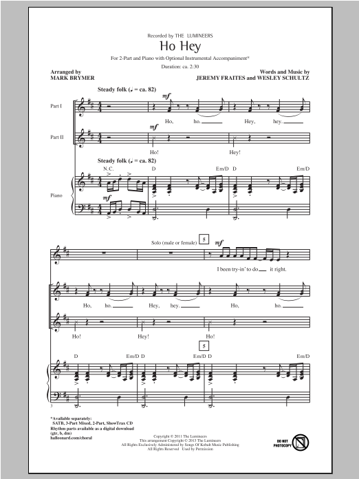 The Lumineers Ho Hey (arr. Mark Brymer) sheet music notes and chords. Download Printable PDF.