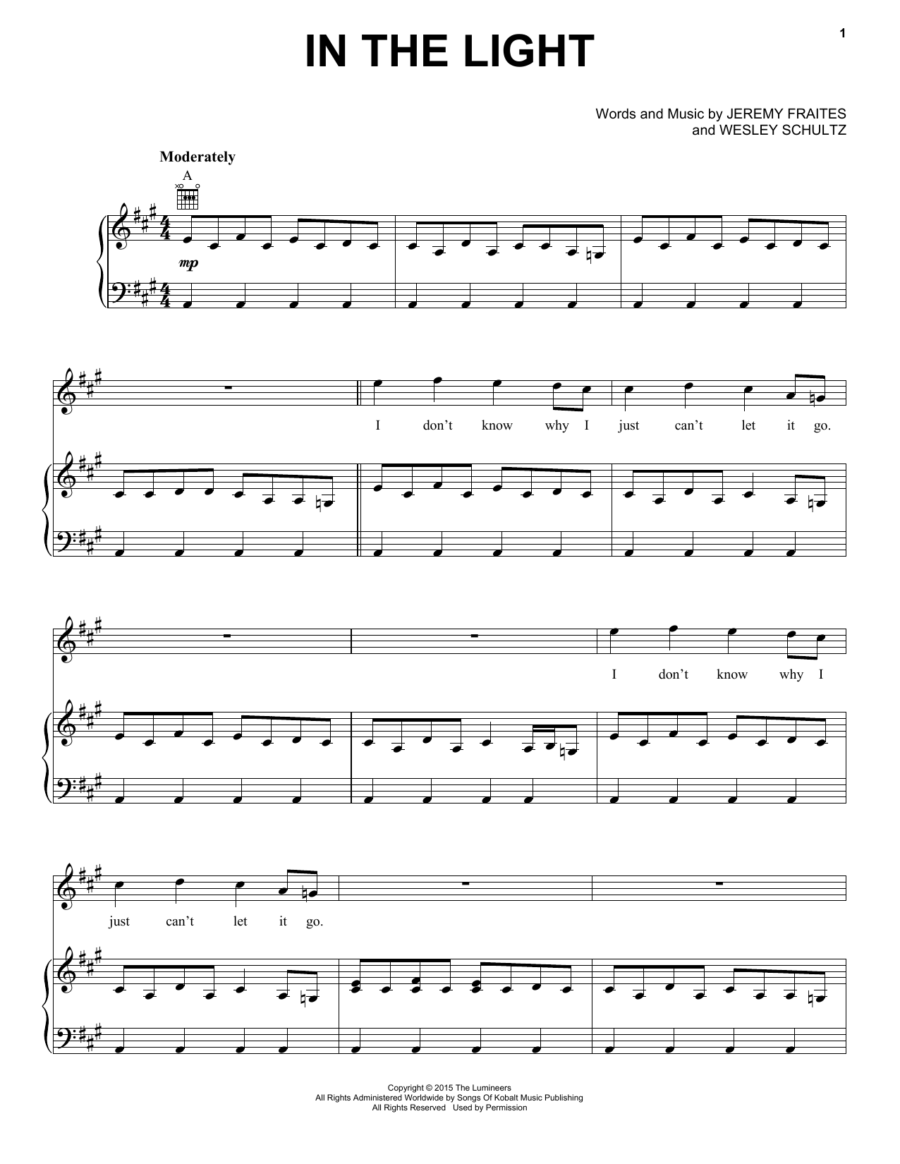 The Lumineers In The Light sheet music notes and chords. Download Printable PDF.