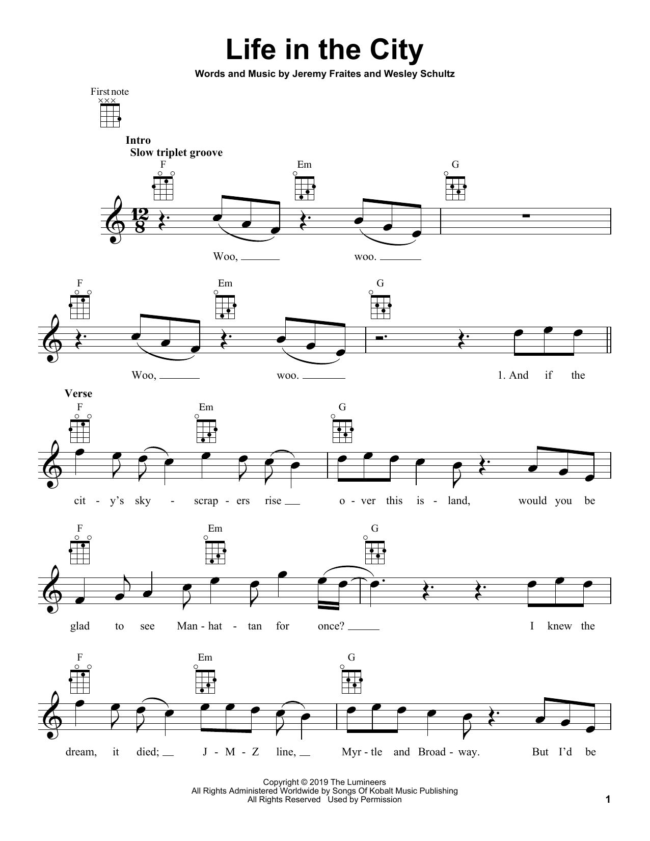 Learn to play The Lumineers Life In The City sheet music for Ukulele in minutes. Price: 5.9900$ The Lumineers Life In The City sheet music notes and chords arranged for Ukulele