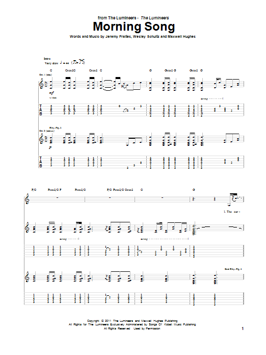 The Lumineers Morning Song sheet music notes and chords. Download Printable PDF.