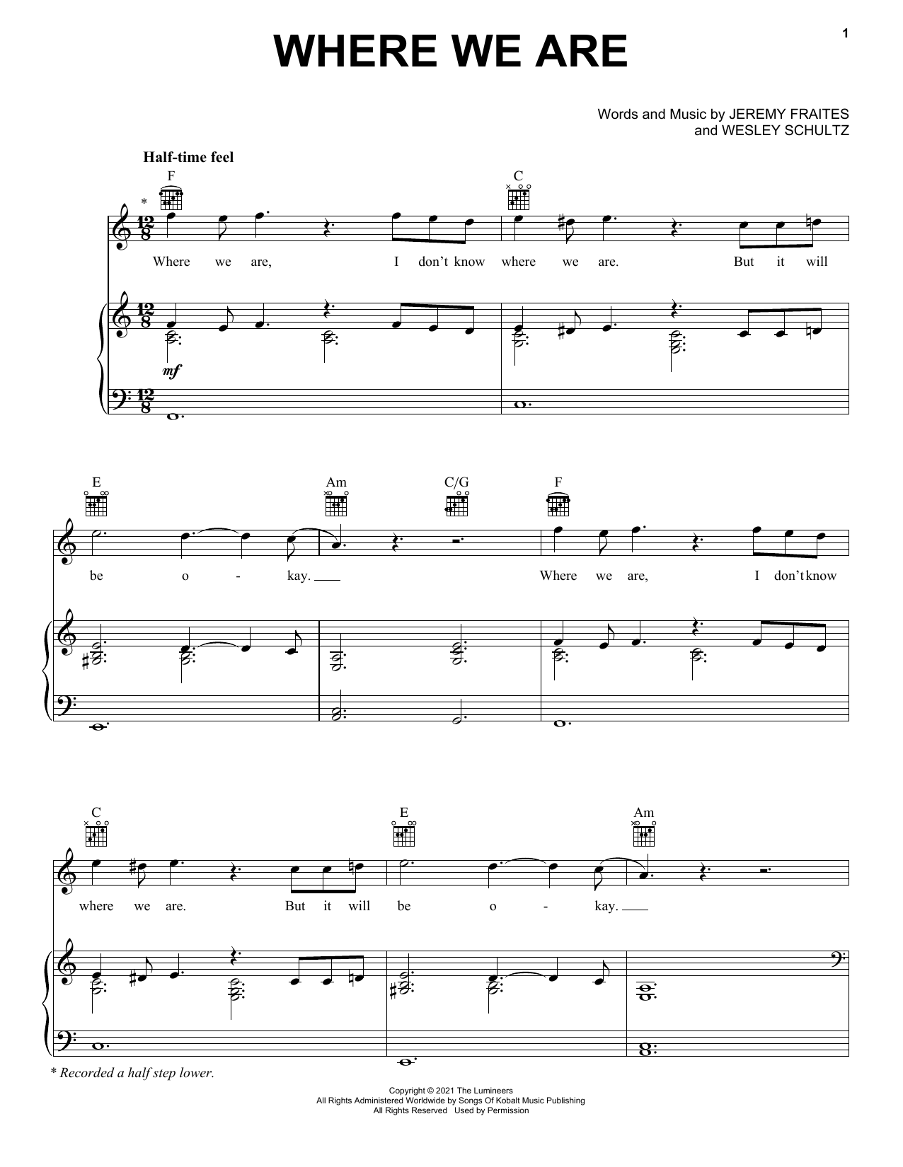 The Lumineers WHERE WE ARE sheet music notes and chords arranged for Piano, Vocal & Guitar Chords (Right-Hand Melody)