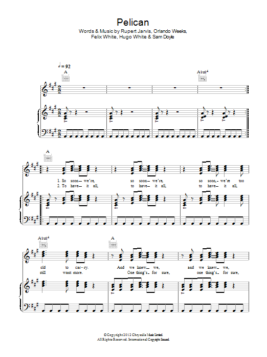 The Maccabees Pelican sheet music notes and chords arranged for Piano, Vocal & Guitar Chords