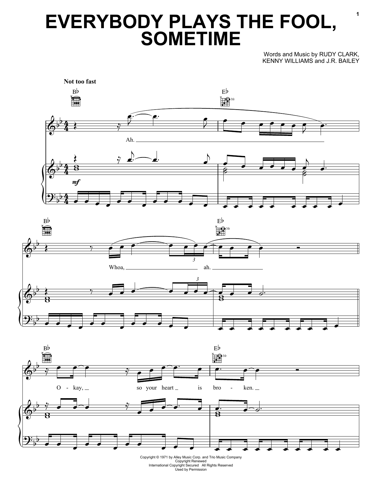 Learn to play The Main Ingredient Everybody Plays The Fool, Sometime sheet music for Piano, Vocal & Guitar Chords (Right-Hand Melody) in minutes. Price: 7.8900$ The Main Ingredient Everybody Plays The Fool, Sometime sheet music notes and chords arranged for Piano, Vocal & Guitar Chords (Right-Hand Melody)