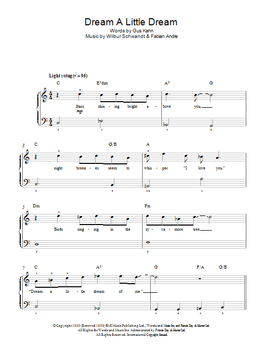 The Mamas & The Papas Dream A Little Dream Of Me sheet music notes and chords. Download Printable PDF.