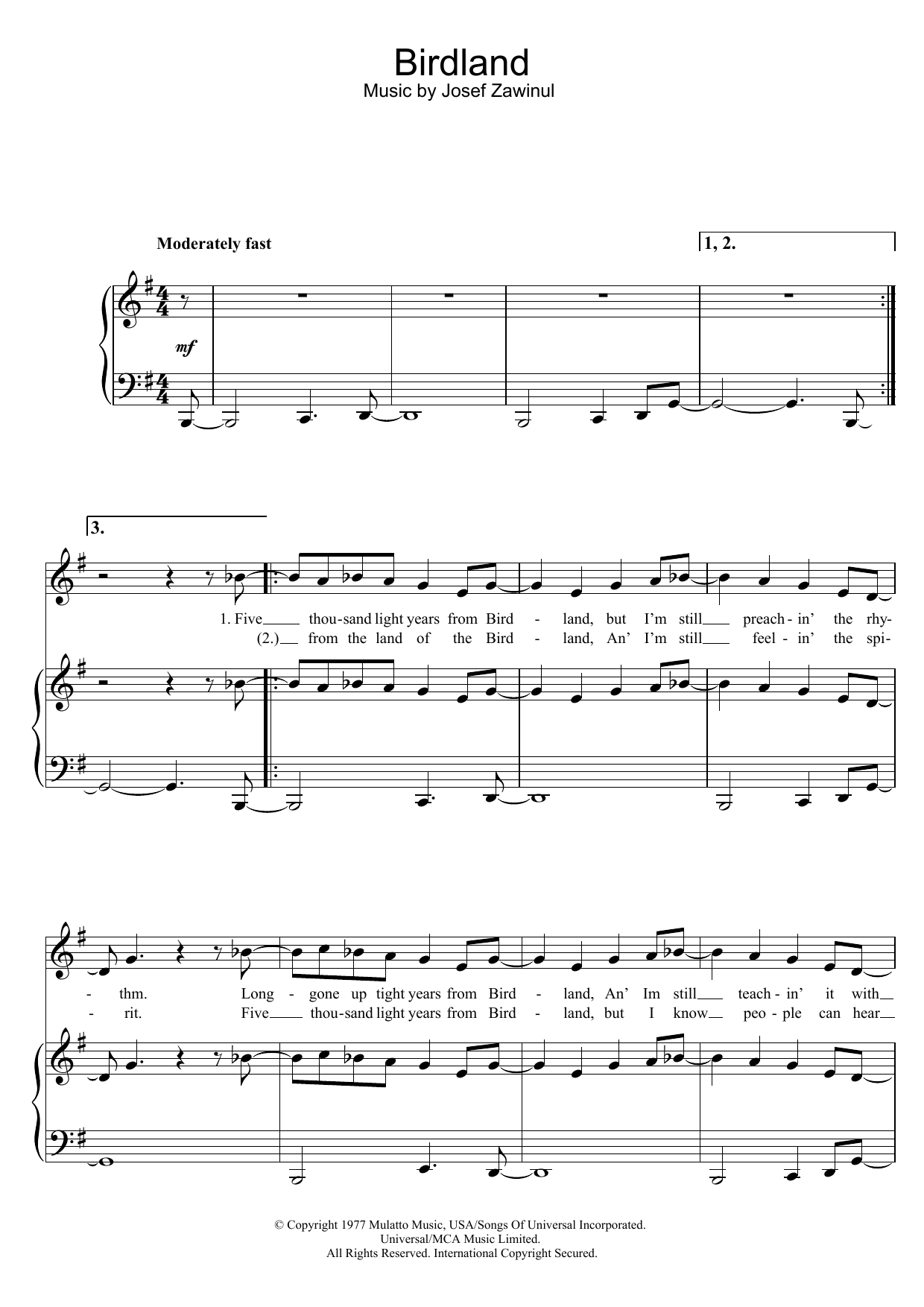 The Manhattan Transfer Birdland sheet music notes and chords. Download Printable PDF.