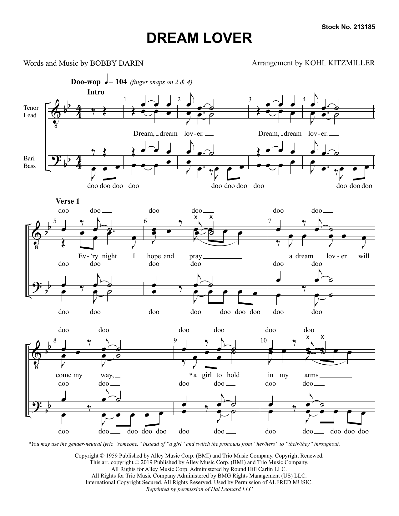 The Manhattan Transfer Dream Lover (arr. Kohl Kitzmiller) sheet music notes and chords arranged for TTBB Choir