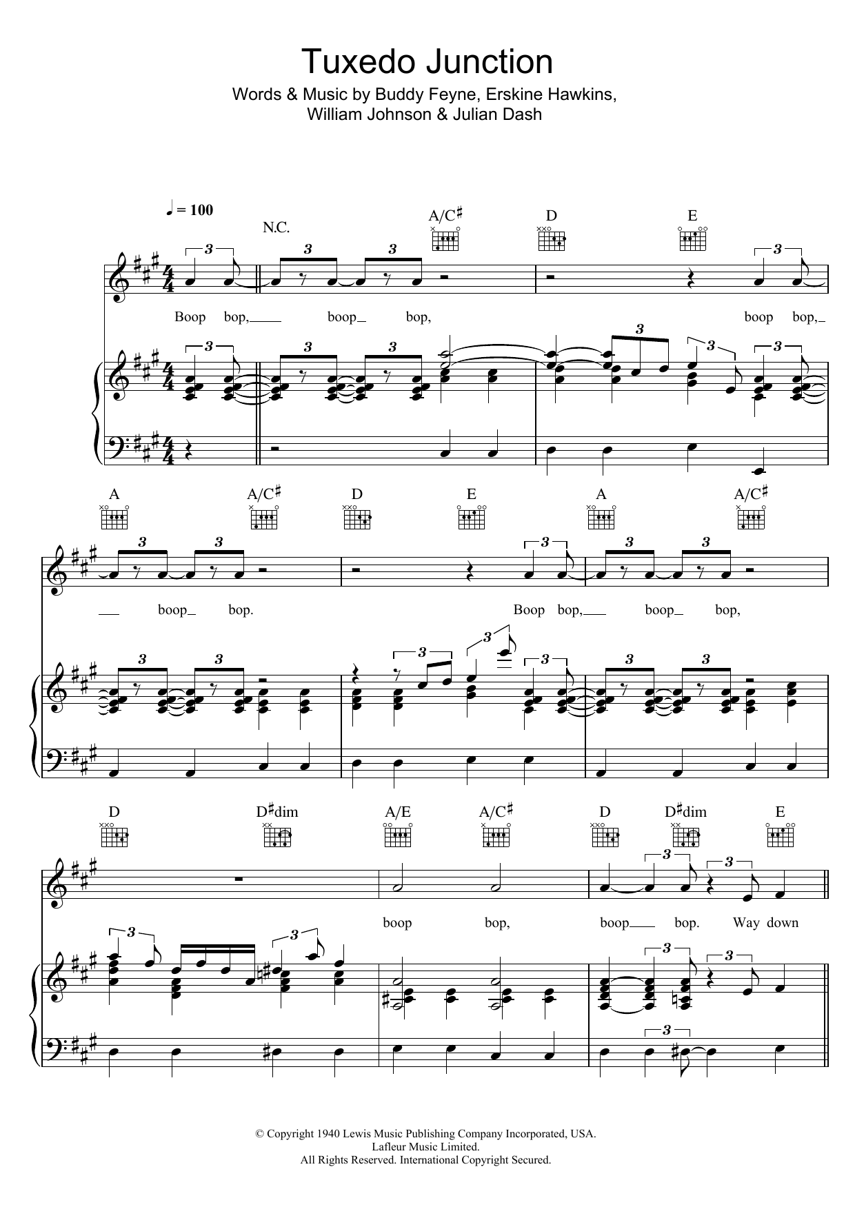 The Manhattan Transfer Tuxedo Junction sheet music notes and chords. Download Printable PDF.