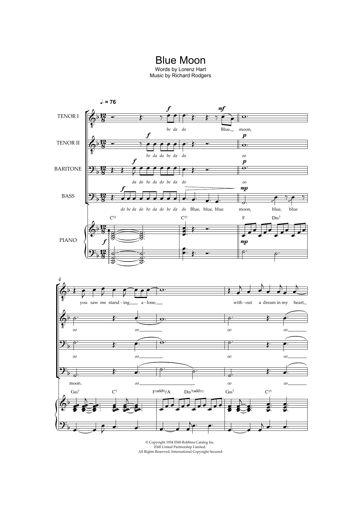 The Marcels Blue Moon sheet music notes and chords. Download Printable PDF.