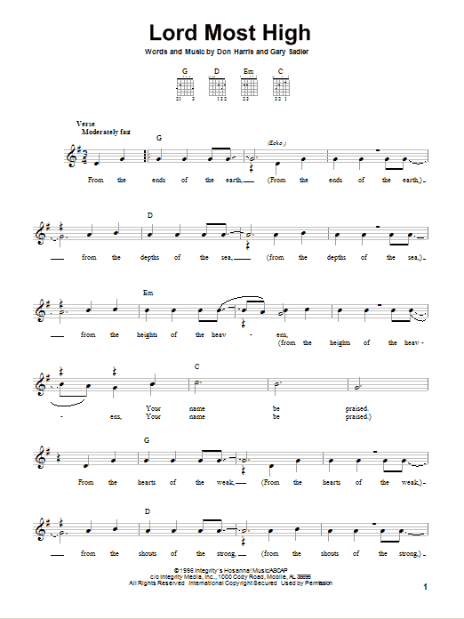 The Martins Lord Most High sheet music notes and chords. Download Printable PDF.