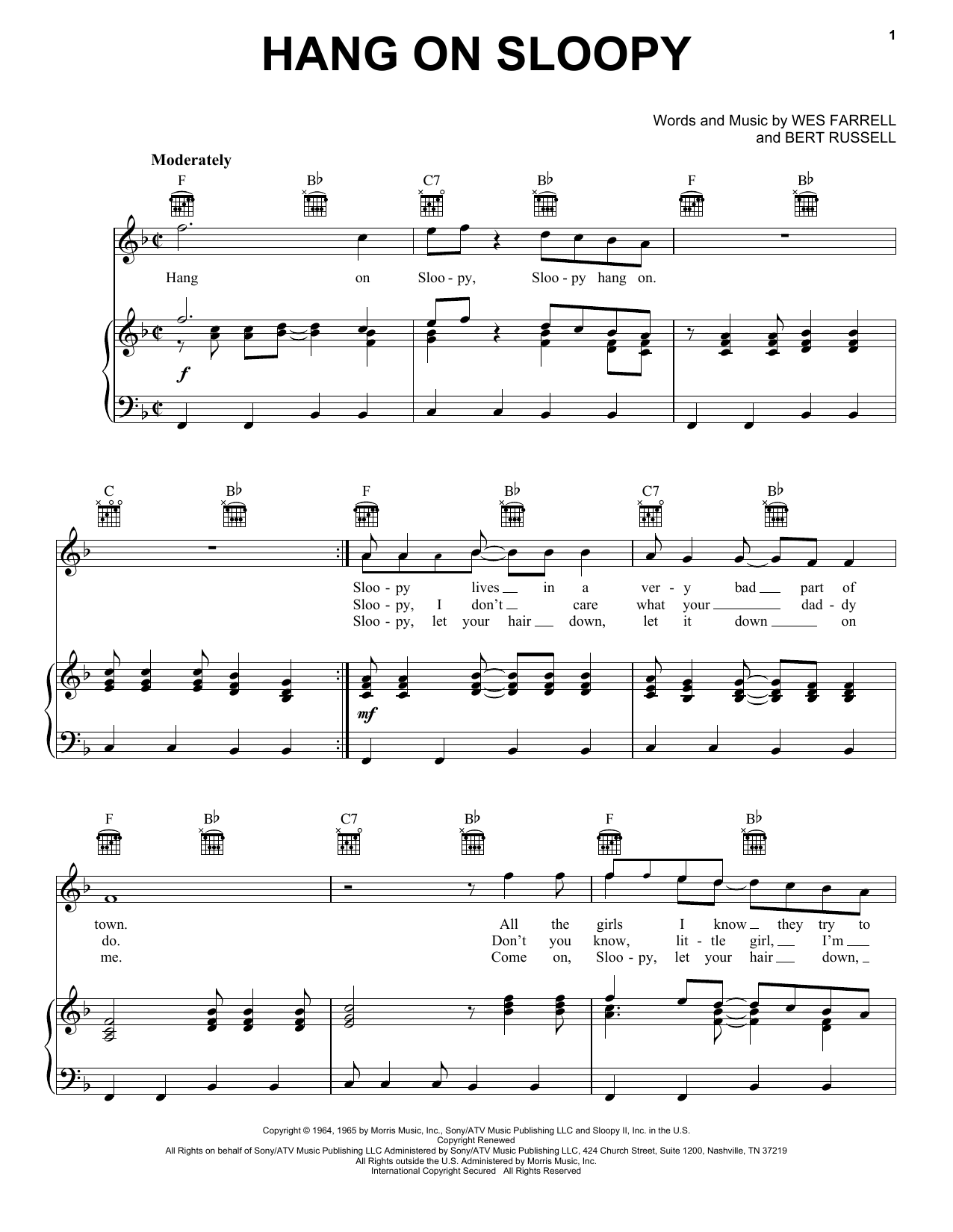 The McCoys Hang On Sloopy sheet music notes and chords. Download Printable PDF.